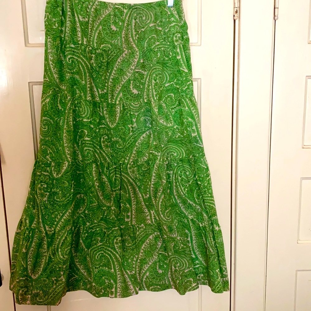 Talbots green paisley tiered skirt